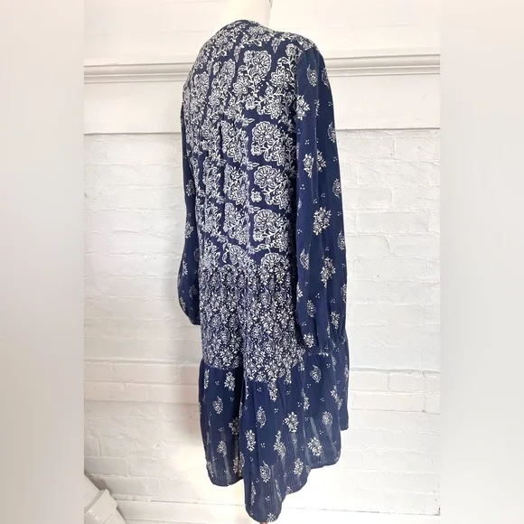 Anthropologie Maeve Carlita Tierd Tunic Dress Cotton Blue Floral Mini Bo… - Picture 7 of 13